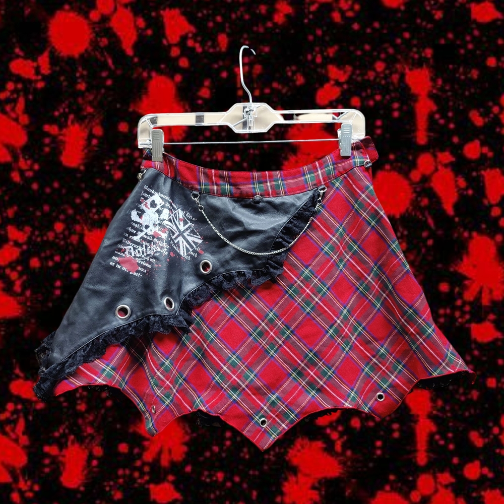 Red and Black Asymmetrical Mini Skater Skirt